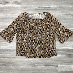 Michael Kors Snake Print Blouse Cut Out Cage Sleeve Gold Hardware Chic Size M
